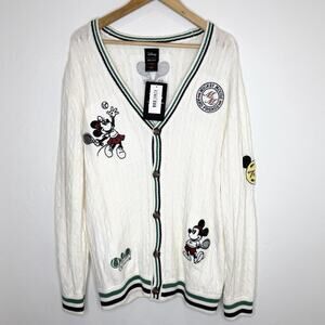 Box Lunch Disney Mickey Country Club Cardigan Sweater Womens Medium Cream Green